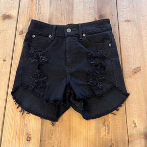 Carman Black High Rise Distressed Denim Shorts Size 23